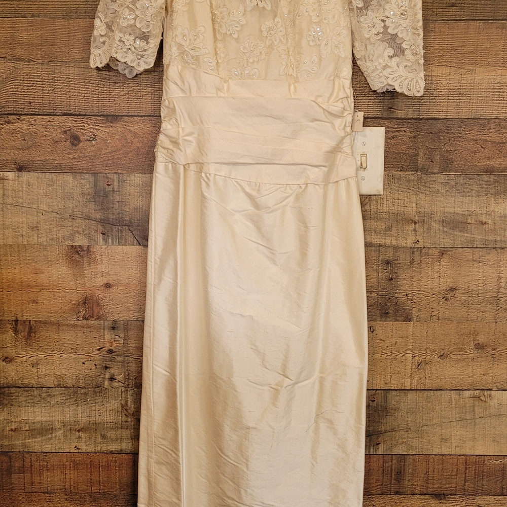Vintage Dupioni Silk Cream Lace Long Sleeve Dress